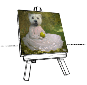 A pet portrait of small white dog